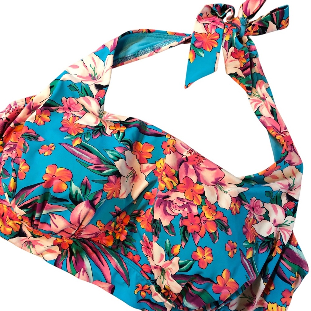 Lands' End Turquoise Floral Halter Swim Top